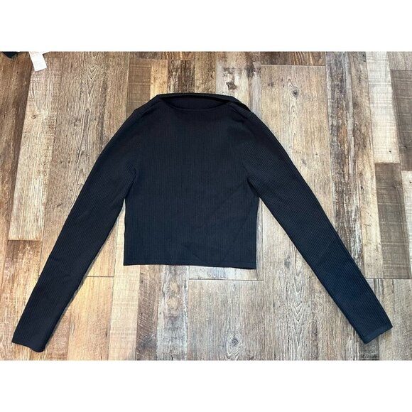 Babaton Sculpt Knit Polo Ribbed Long Sleeve in Black Size Large - Picture 10 of 11